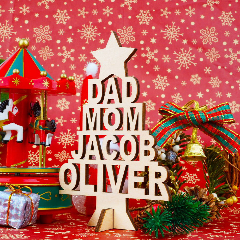 Personalized Christmas Tree Name Wooden Plaque
