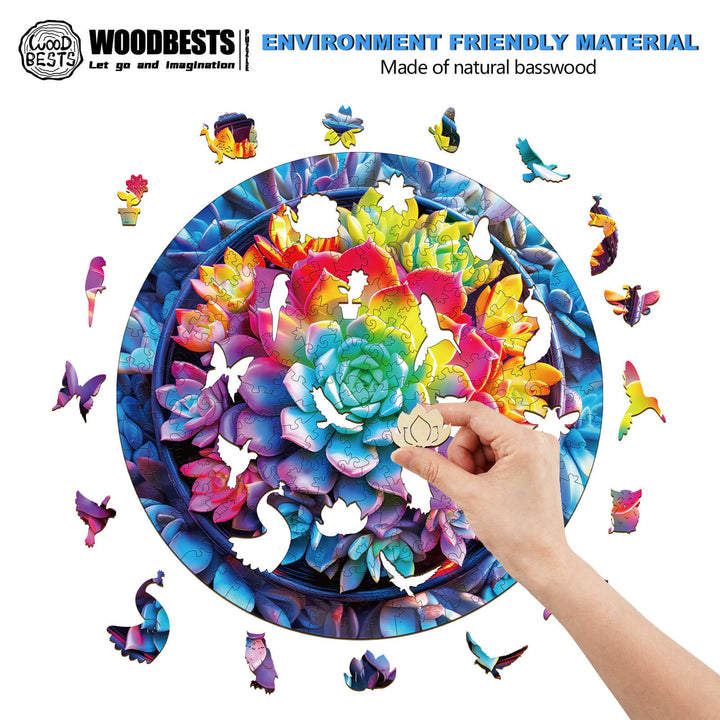 3D Succulent Plants Wooden Jigsaw Puzzle featuring vibrant colors and eco-friendly materials, perfect for brain-boosting fun.