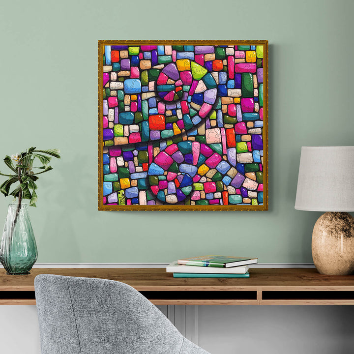 Colorful swirl wall art by Erin Desjardine, adding artistic flair to modern home decor.