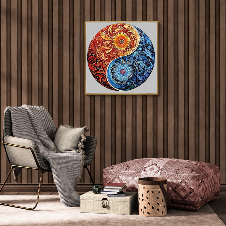 Yellow Blue Yin Yang Wooden Jigsaw Puzzle