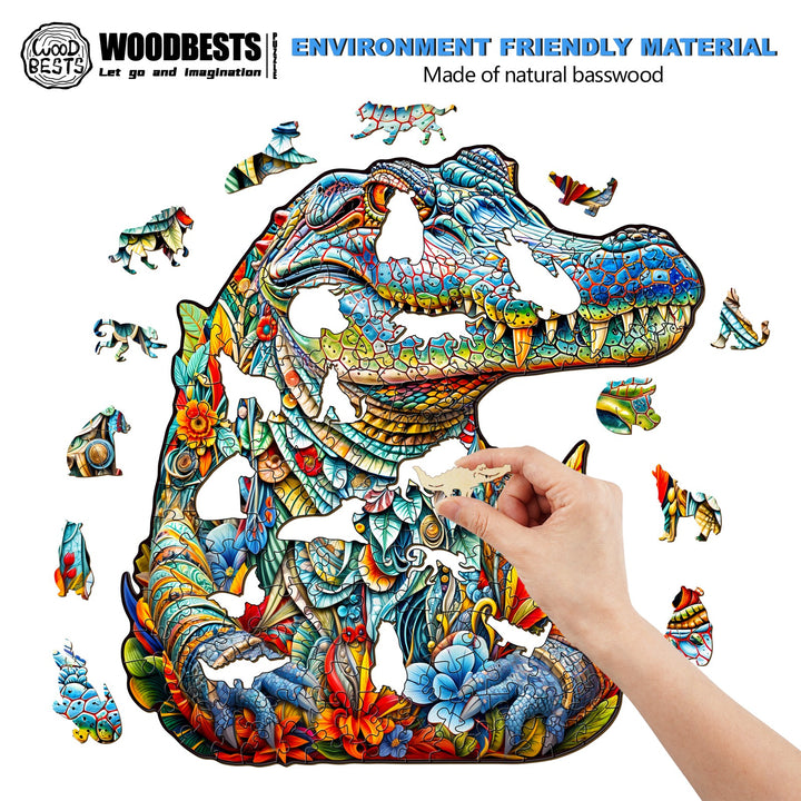 Colorful Crocodile Wooden Jigsaw Puzzle made from natural basswood, promoting focus and problem-solving skills.