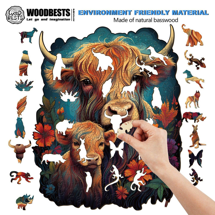 Highland Cattle Family 1 Wooden Jigsaw Puzzle