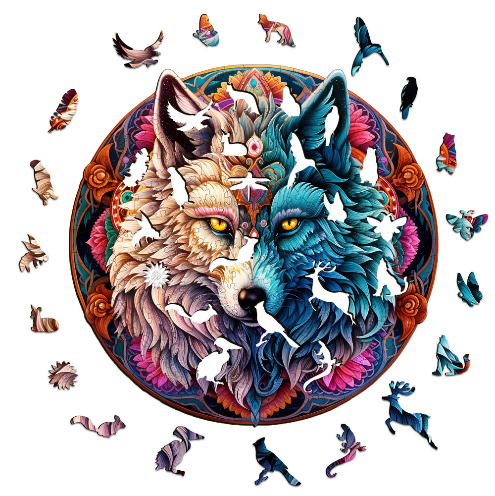 Mandala Yin Yang Wolf-1 Wooden Jigsaw Puzzle
