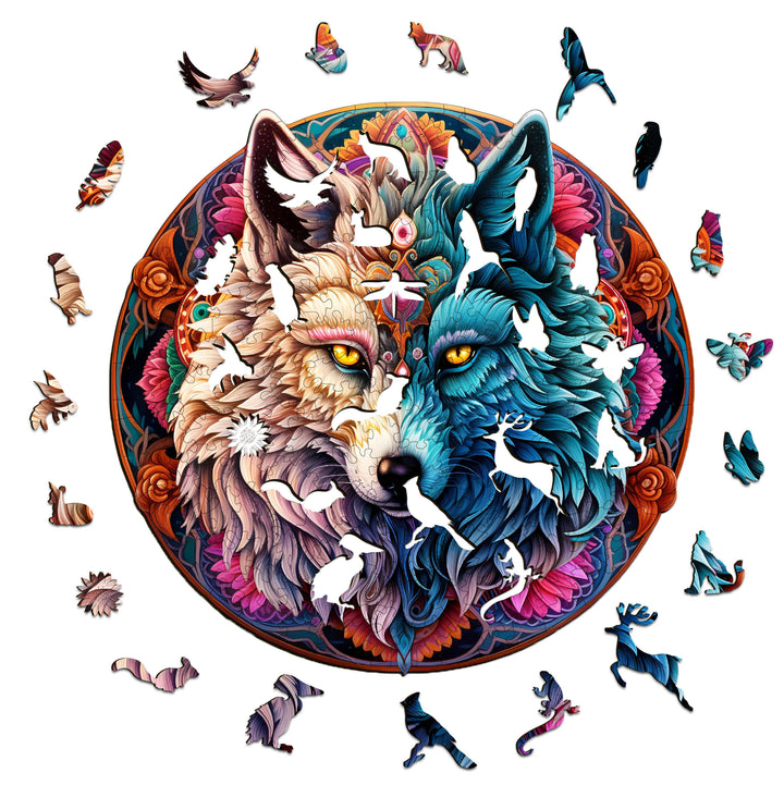 Mandala Yin Yang Wolf-1 Wooden Jigsaw Puzzle