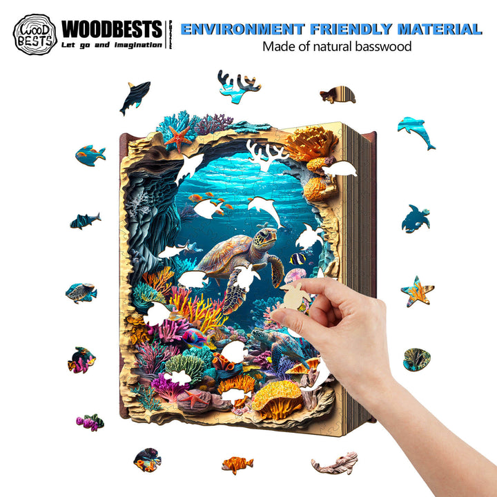 3D Deep Blue Wooden Jigsaw Puzzle featuring vibrant ocean scene with colorful marine life, designed for focus and fun.