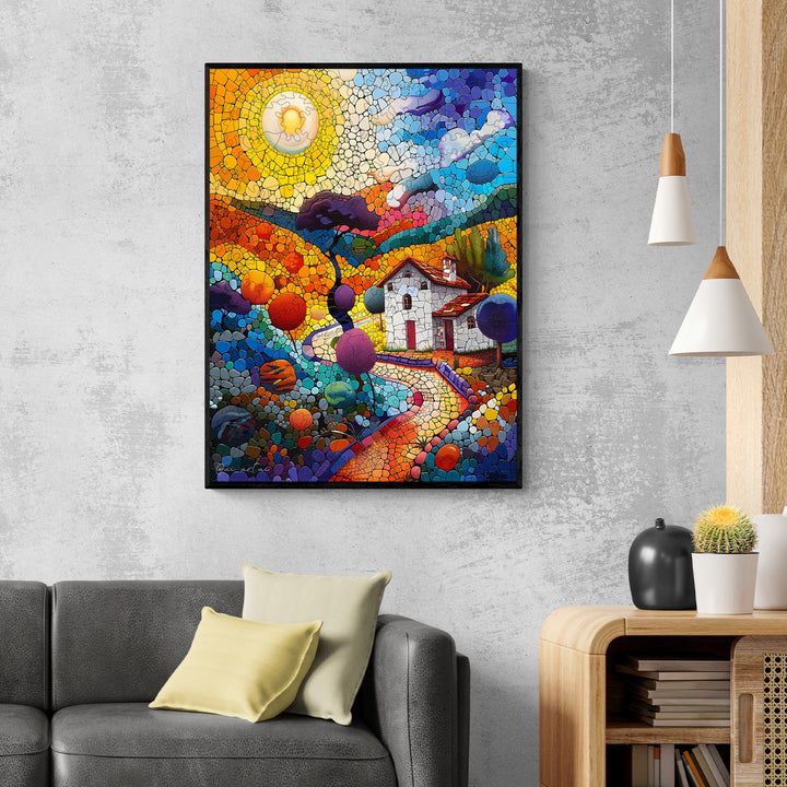 Colorful art print of a country house by Pietro Gallo, showcasing vibrant landscapes and unique textures.