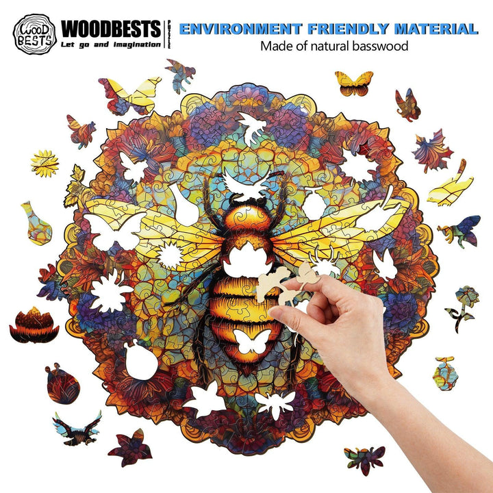 Mandala Bee Wooden Jigsaw Puzzle