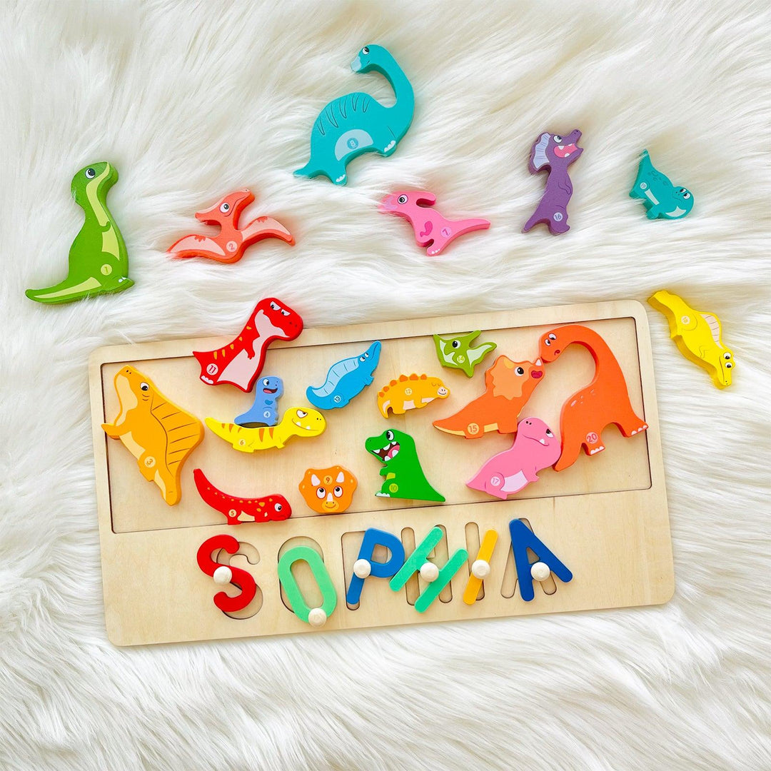 Personalized Baby Name Puzzle With Dinosaur-Woodbests