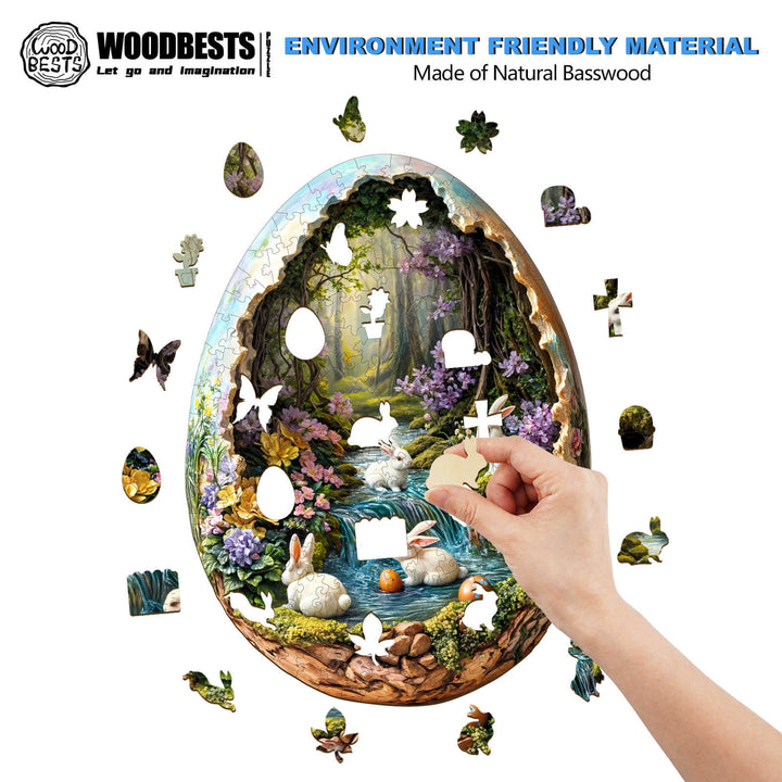 Wonderland Easter-3 wooden jigsaw puzzle made of natural basswood, featuring vibrant designs and eco-friendly materials.