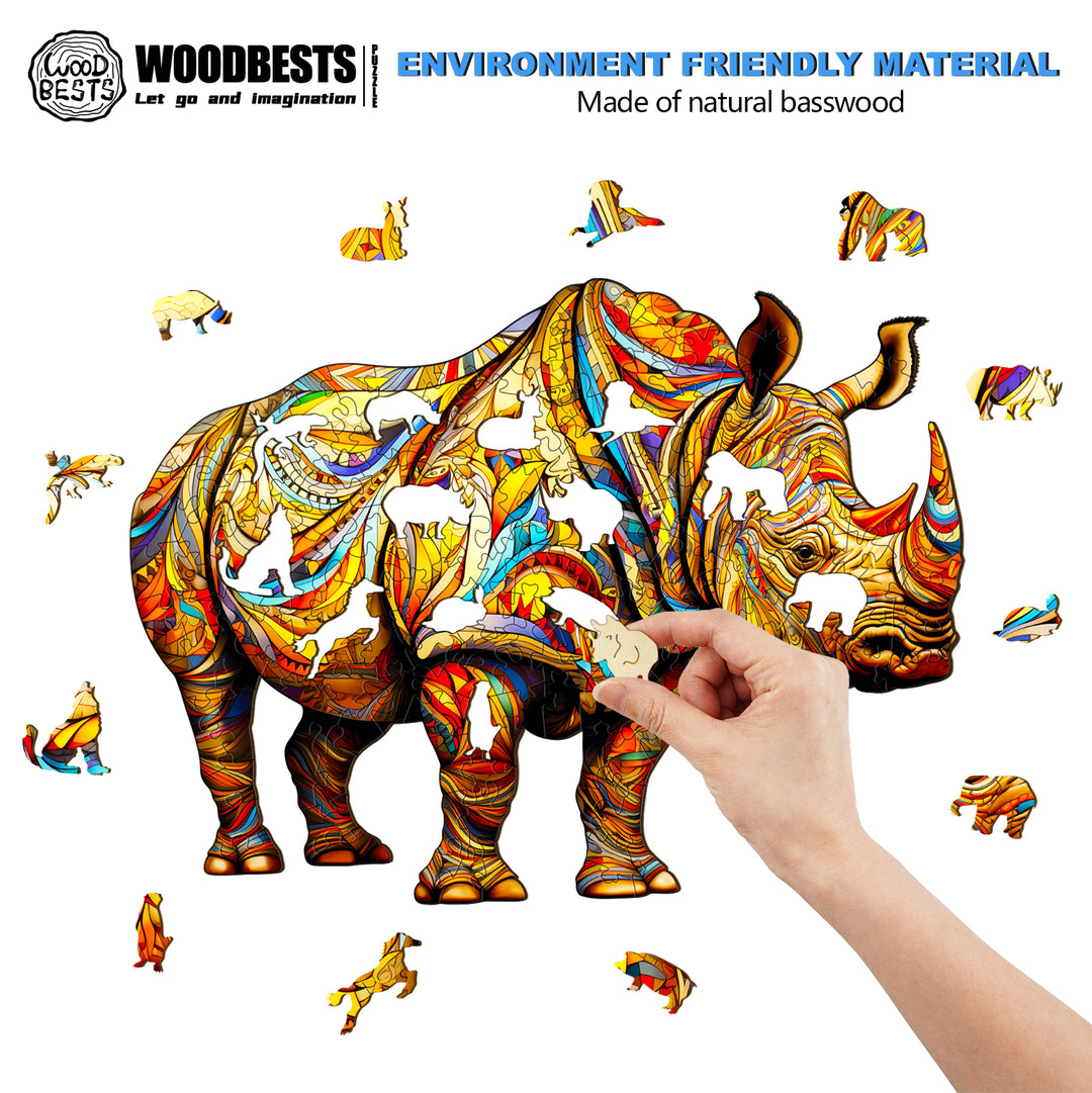 Fierce Rhinoceros Wooden Jigsaw Puzzle