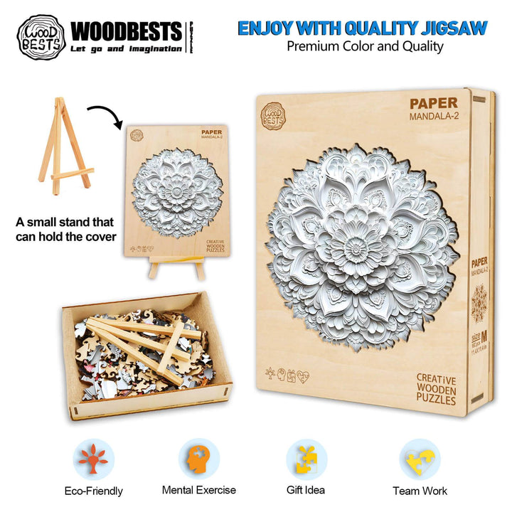 3D Paper Mandala-2 wooden jigsaw puzzle, eco-friendly, mental exercise, great gift idea, promotes teamwork.