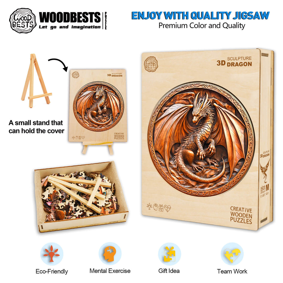 3D sculpture dragon Wooden Jigsaw Puzzle
