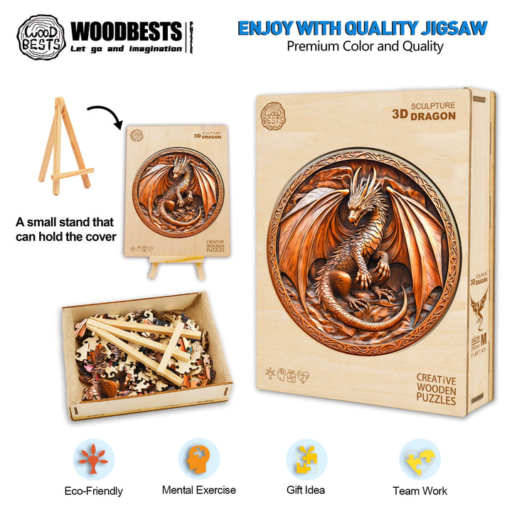 3D sculpture dragon Wooden Jigsaw Puzzle