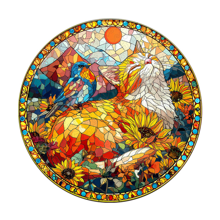 Colored Window Cat Wooden Jigsaw Puzzle