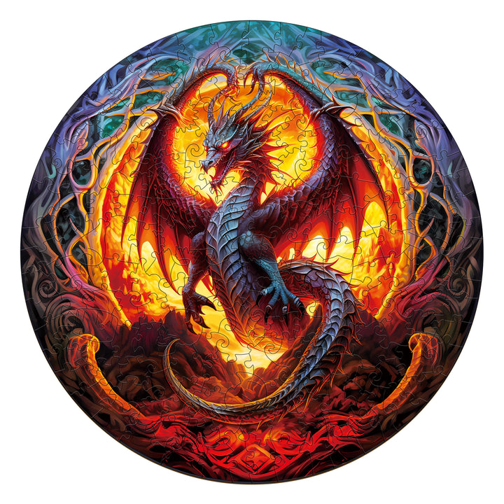 Vibrant Fiery Dragon-2 wooden jigsaw puzzle, perfect for enhancing focus and cognitive skills through engaging gameplay.