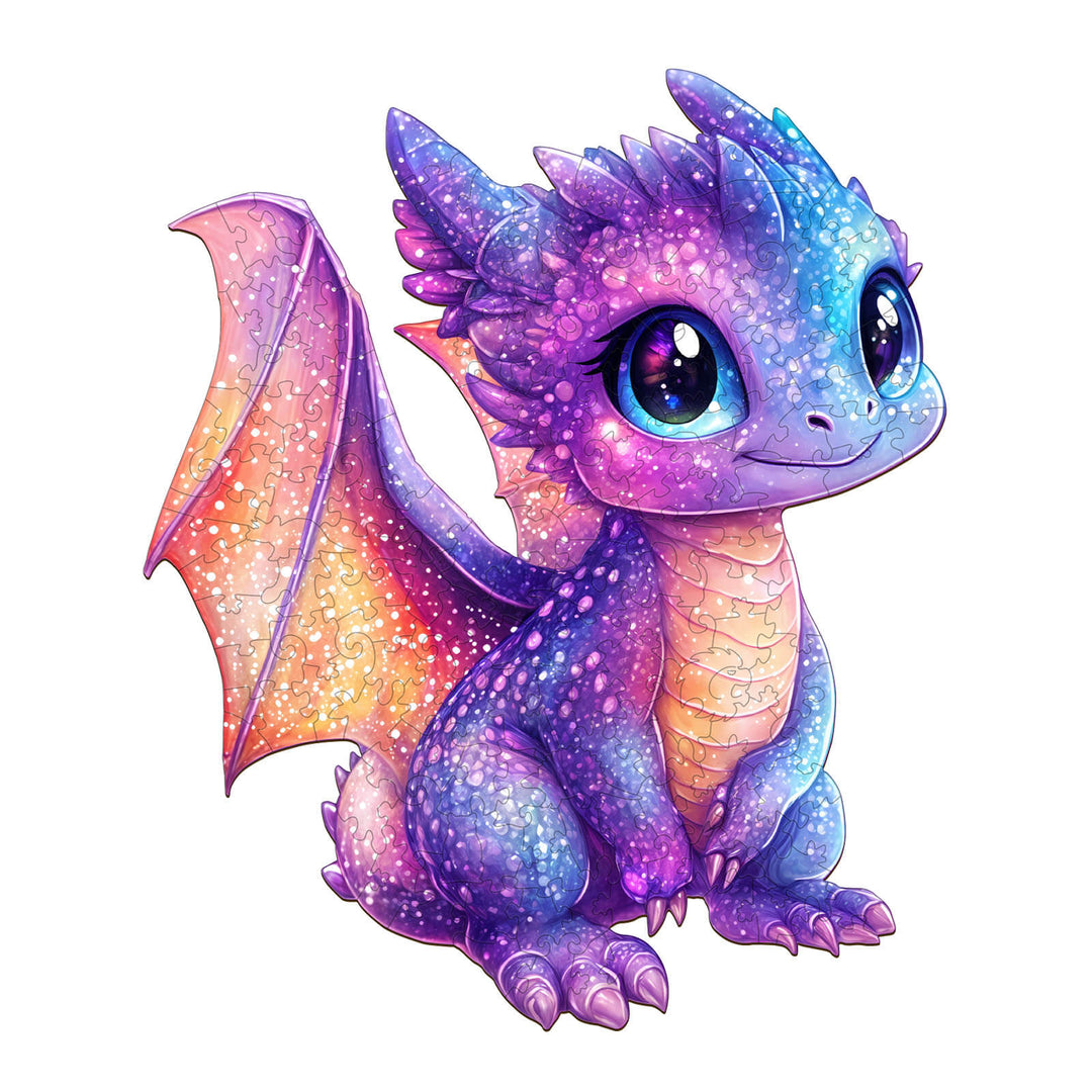 Colorful cartoon dragon character illustration, featuring sparkling scales and vibrant wings, perfect for puzzle enthusiasts.