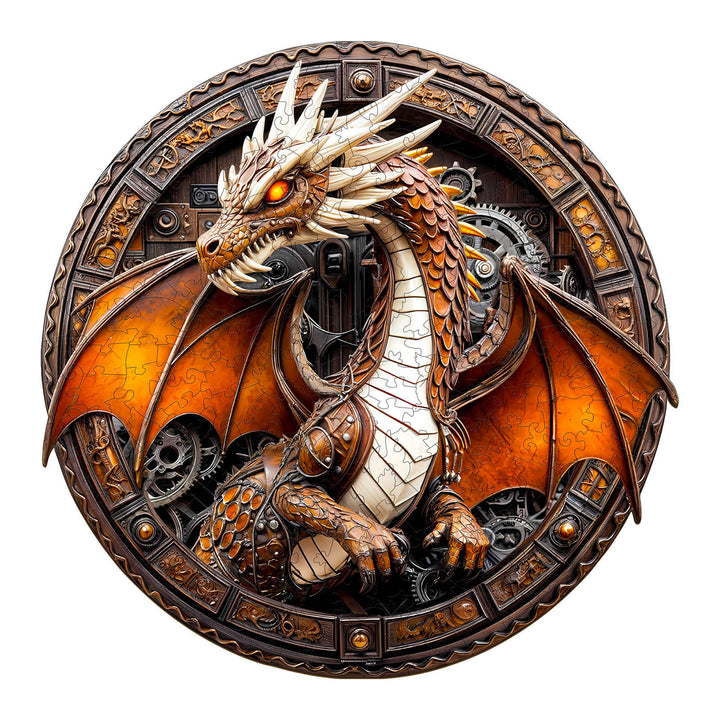 3D Mechanical Dragon-2 wooden jigsaw puzzle featuring intricate design and gears, ideal for brain training and focus.