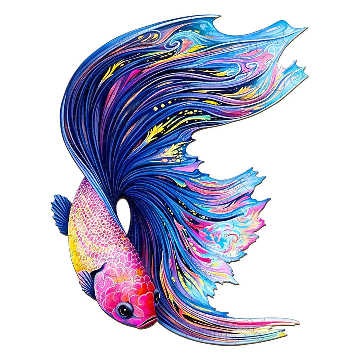 Vibrant illustration of a Half Moon Betta fish with colorful flowing fins, showcasing intricate details and artistry.