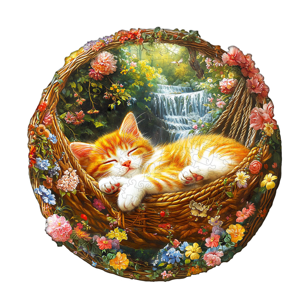 Garden nap kitten Wooden Jigsaw Puzzle