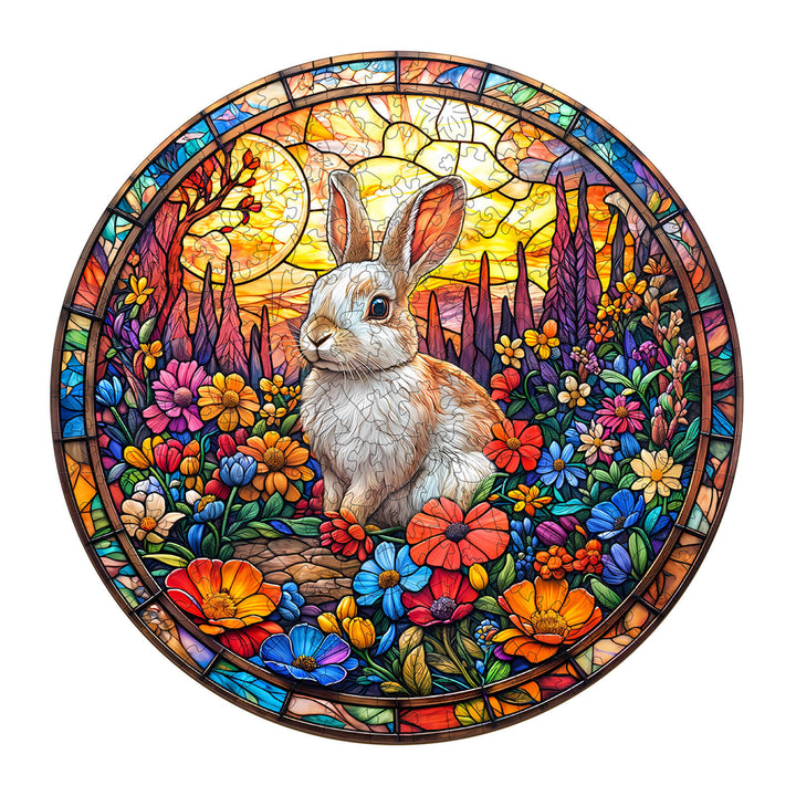 Colorful Flower Field Rabbit jigsaw puzzle showcasing vibrant flowers and a serene rabbit in a beautiful natural setting.