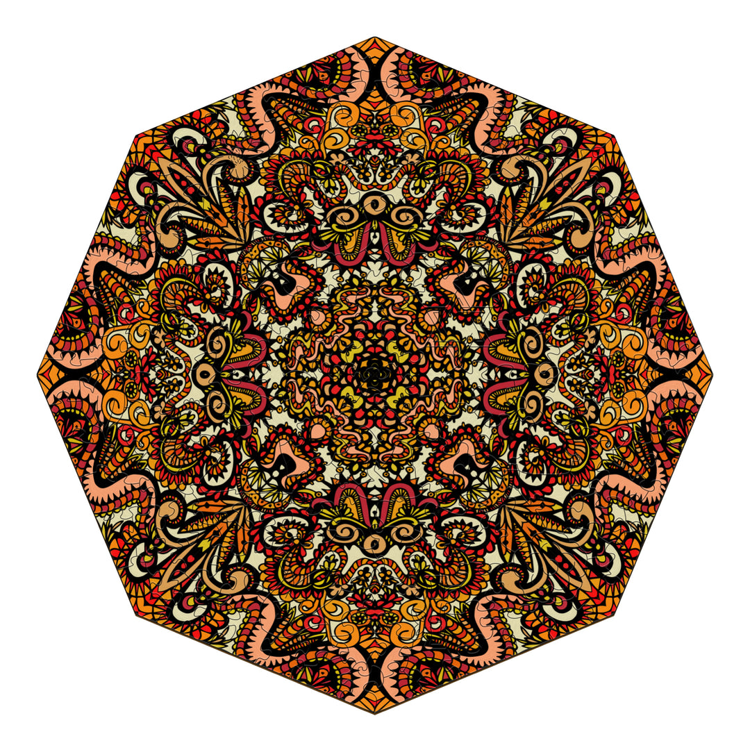 Intricate doodle art by Lori Anne McKague featuring vibrant swirls and patterns in a hexagonal design.