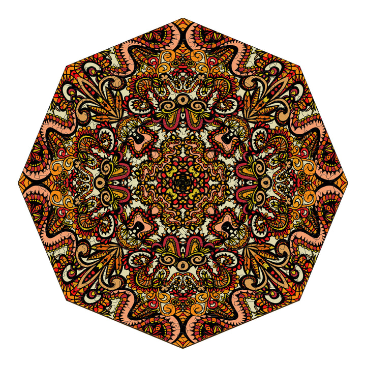 Intricate doodle art by Lori Anne McKague featuring vibrant swirls and patterns in a hexagonal design.