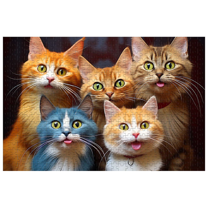 Colorful jigsaw puzzle featuring five cute cats, ideal for enhancing focus and problem-solving skills.