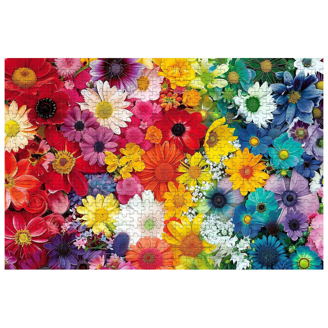 Colorful Flowers 500/1000 piece puzzle showcasing vibrant blooms, perfect for mind games and enhancing focus.