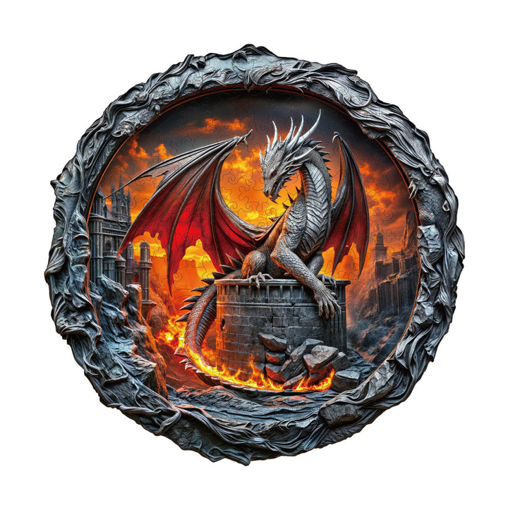 Fiery City Wall Dragon Wooden Jigsaw Puzzle