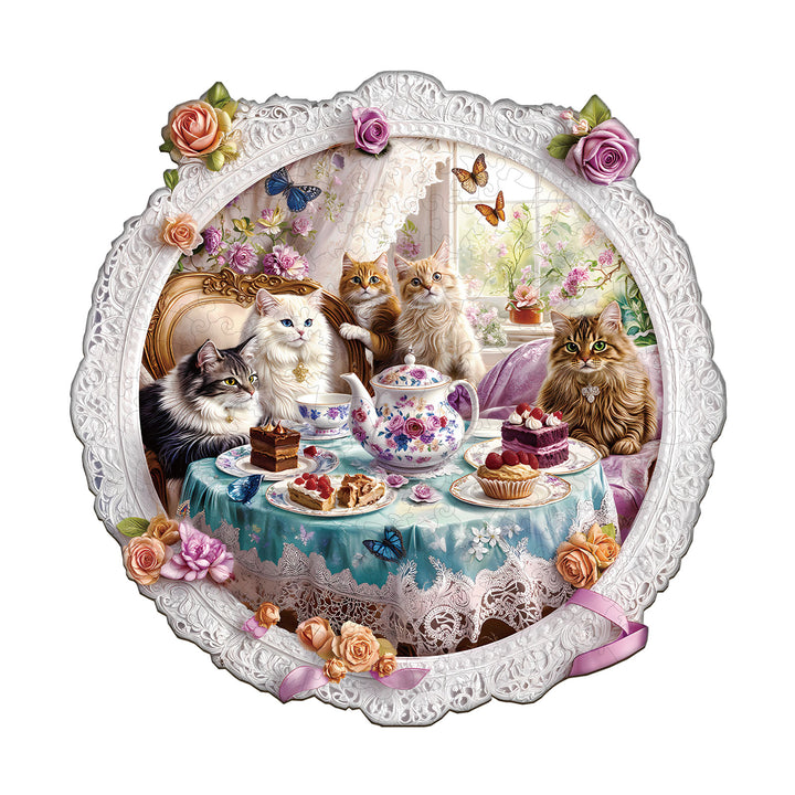 Cat Tea Time Wooden Jigsaw Puzzle