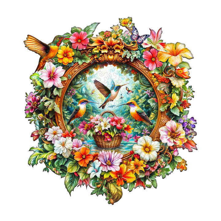 Puzzle en bois Panier de fleurs Colibri