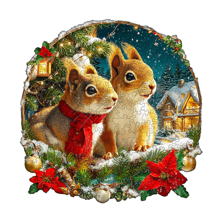 Christmas Squirrel Combination Wooden Jigsaw Puzzle