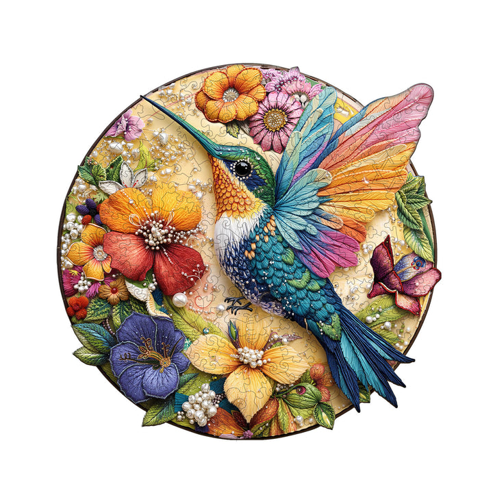 Hummingbird embroidery Wooden Jigsaw Puzzle