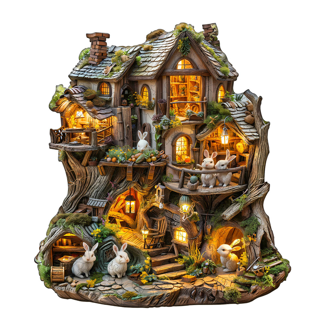 Rabbit's Tree House  Wooden Jigsaw Puzzle