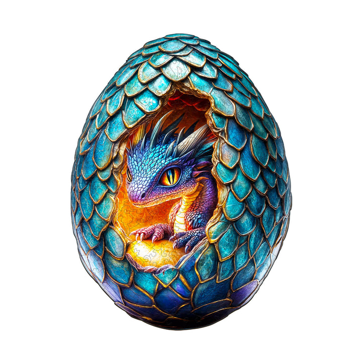 Draconic Rebirth-3 wooden jigsaw puzzle featuring a vibrant dragon egg with an intricate design.