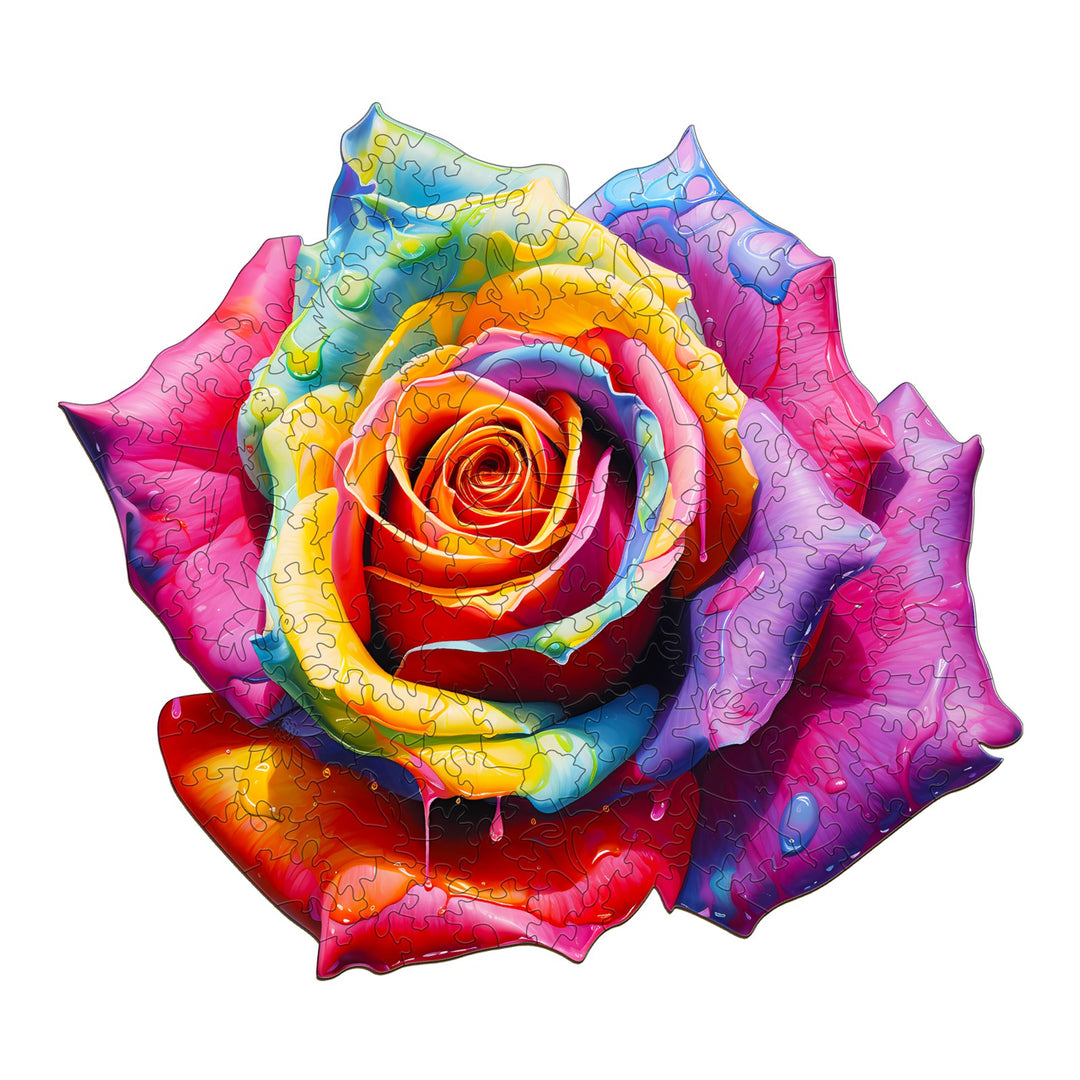 Colorful rose wooden jigsaw puzzle featuring vibrant petals, ideal for enhancing focus and cognitive skills.
