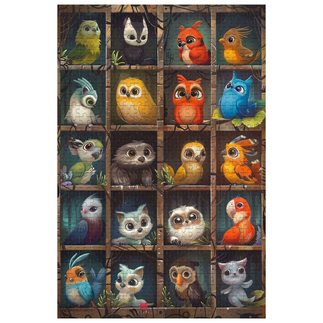 Colorful Cute Birds 500/1000 Piece Puzzle showcasing various adorable bird illustrations.