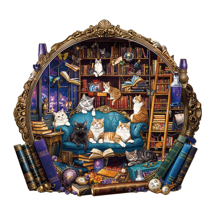 Cat Library Adventure Wooden Jigsaw Puzzle