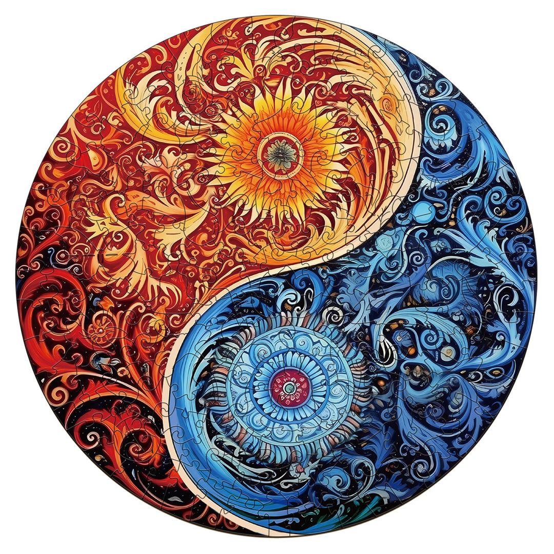 Yellow Blue Yin Yang Wooden Jigsaw Puzzle