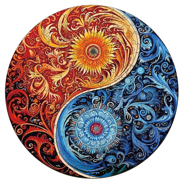 Yellow Blue Yin Yang Wooden Jigsaw Puzzle