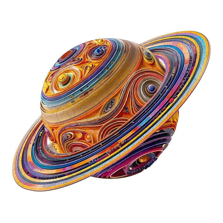 3D Fantasy Saturn Wooden Jigsaw Puzzle showcasing colorful rings and detailed planet textures, perfect for puzzle enthusiasts.