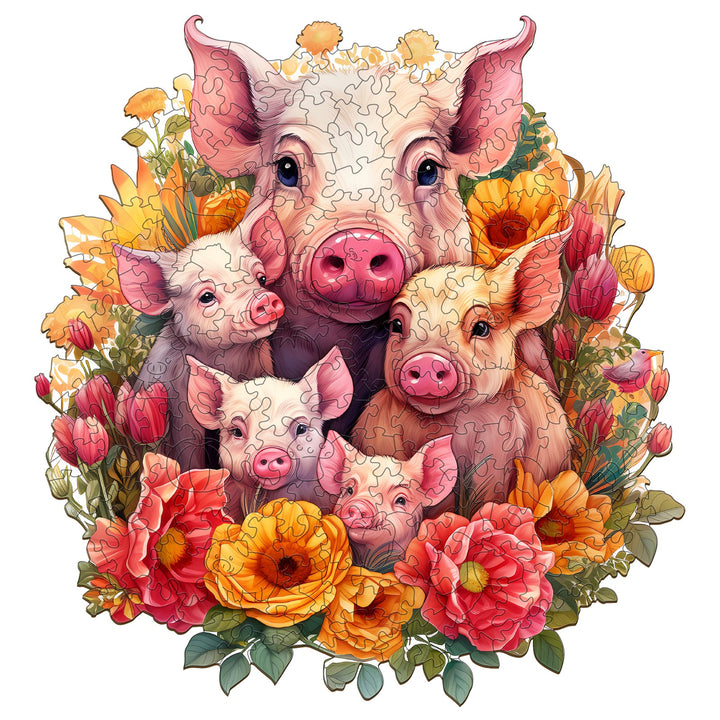Mother Pig And Piglet-1 Wooden Jigsaw Puzzle