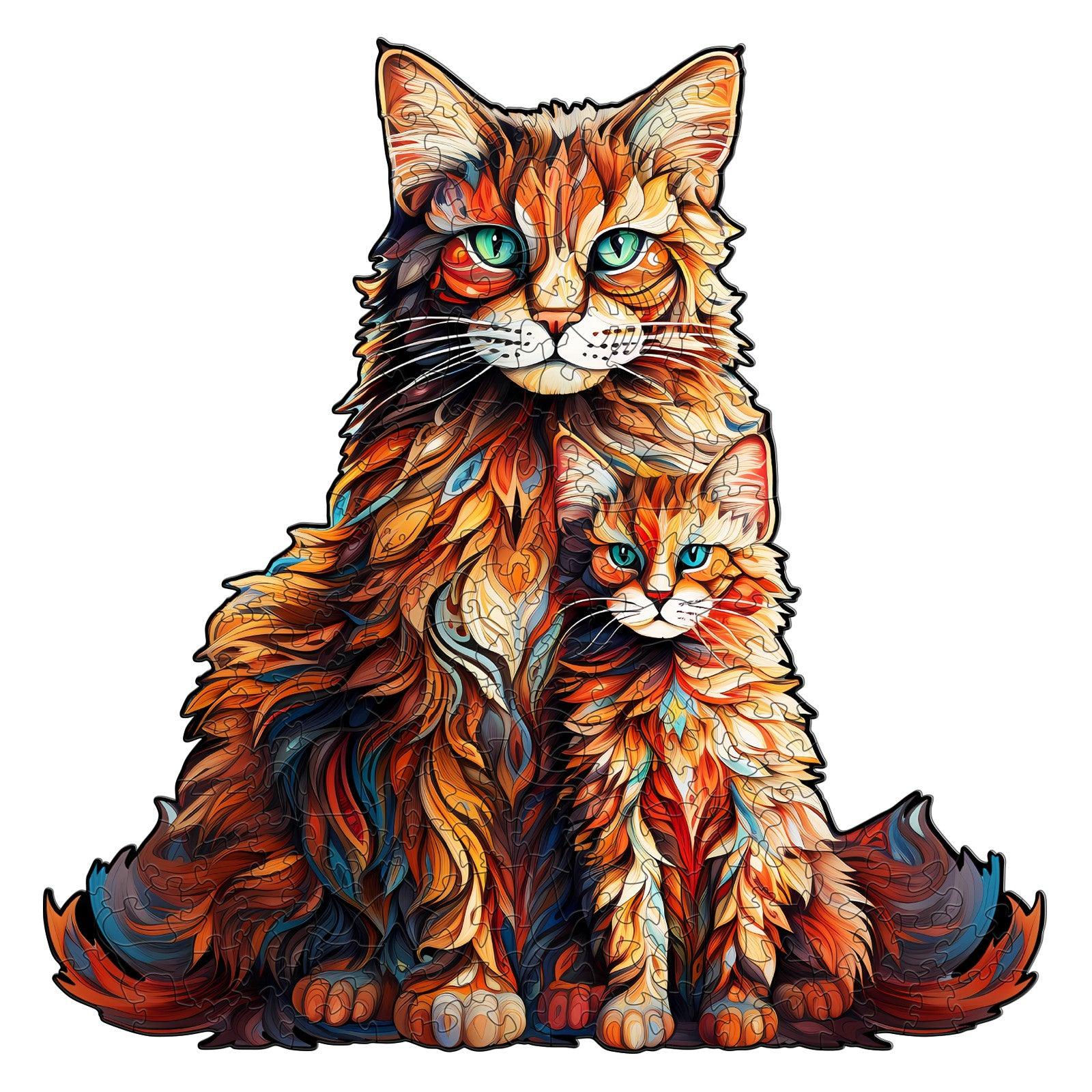 WOODBESTS Wooden Puzzle for Adults, Maine Cat Puzzle (S, 80pcs, 8.3''x6.6'') Beautiful Wooden Box, Wooden Jigsaw Puzzles Unique
