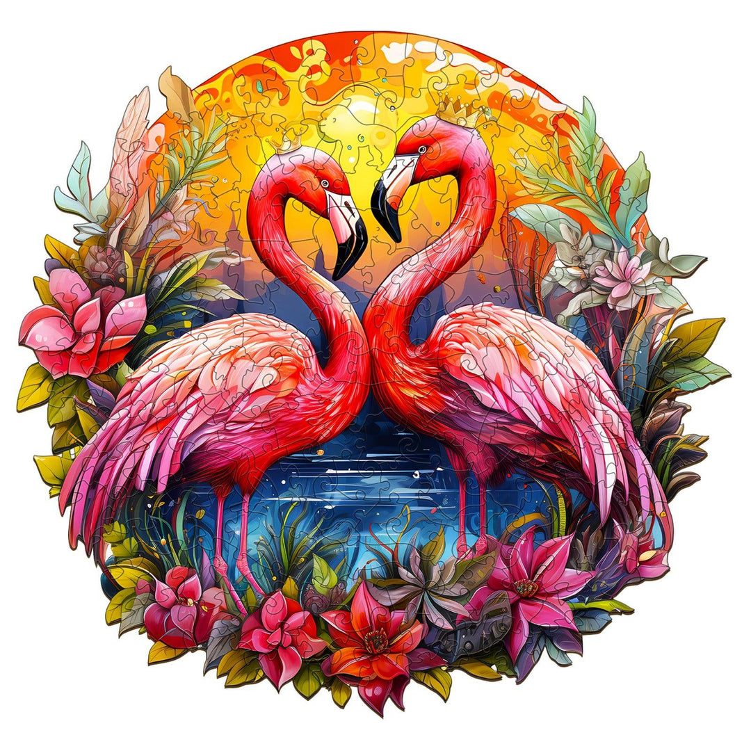 Crowned Flamingo Wooden Jigsaw Puzzle-Woodbests
