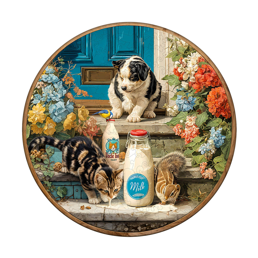 Animals drink milk time Wooden Jigsaw Puzzle
