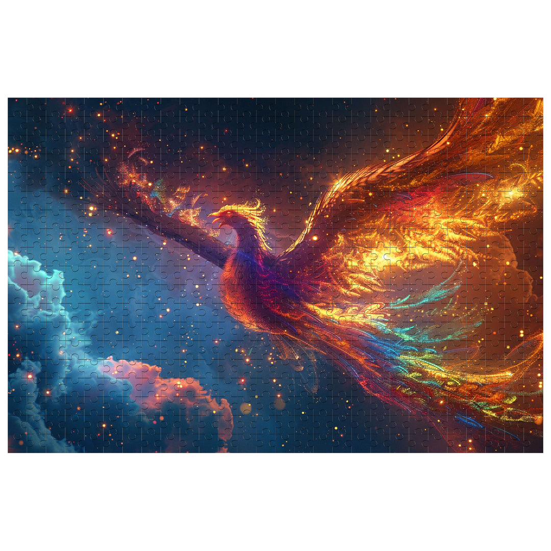 Colorful Phoenix Nirvana puzzle featuring vibrant phoenix artwork against a cosmic background, designed for focus and fun.