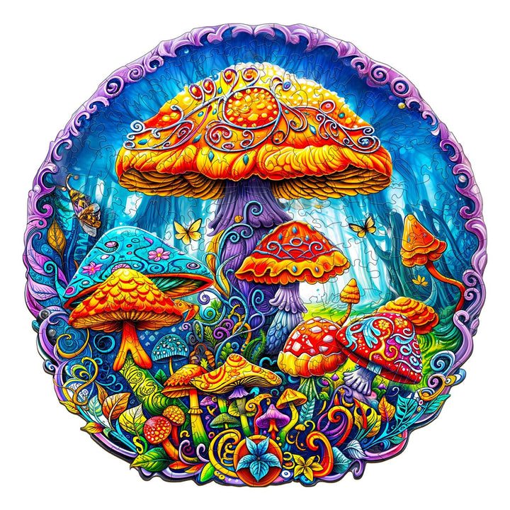Colorful magical mushrooms jigsaw puzzle featuring vibrant designs, ideal for enhancing focus and cognitive skills.