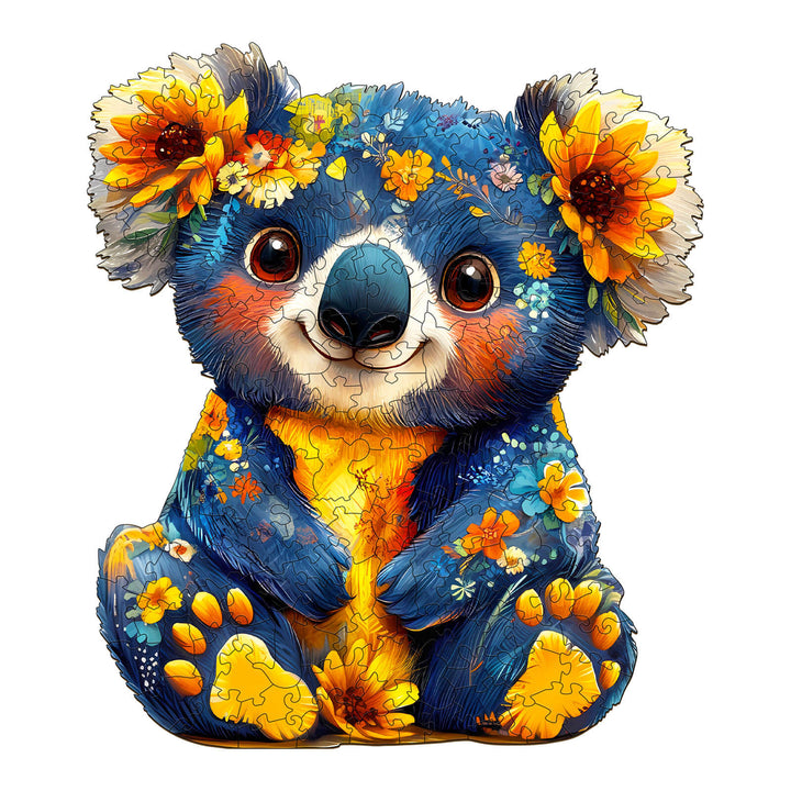 Colorful koala wooden jigsaw puzzle showcasing vibrant flowers, ideal for enhancing focus and cognitive skills.