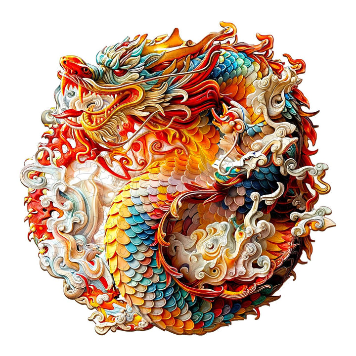 3D Chinese Dragon-1 wooden jigsaw puzzle featuring vibrant colors and intricate details, perfect for puzzle lovers.