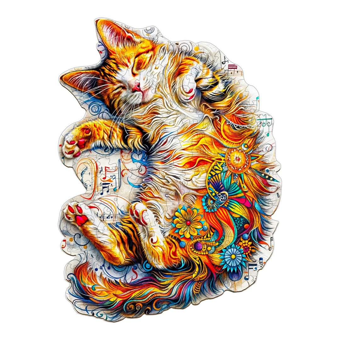 Colorful Sleeping Cat-2 wooden jigsaw puzzle, perfect for enhancing focus and brain skills through enjoyable puzzle solving.